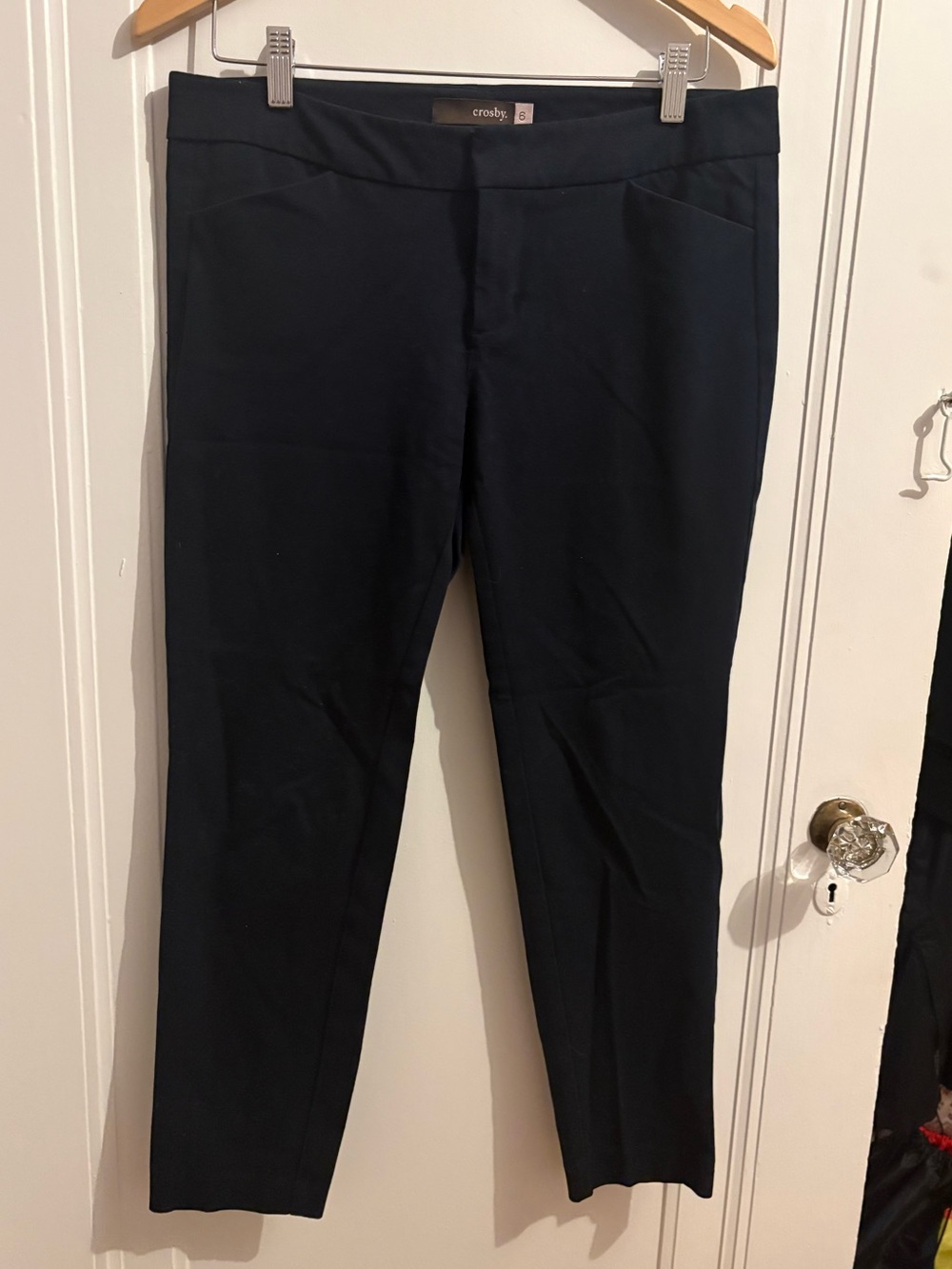 Navy Blue Cropped Slim Ankle Trousers